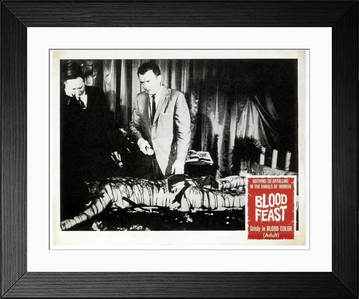 Framed Print : BLOOD FEAST, from left: Scott H Hall, William Kerwin, Louise Kemp on lobbycard, 1963