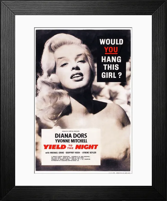 Framed Print : YIELD TO THE NIGHT, (aka BLONDE SINNER), British poster art, Diana Dors, 1956 Framed Print : YIELD TO THE NIGHT, (aka BLONDE SINNER), British poster art, Diana Dors, 1956