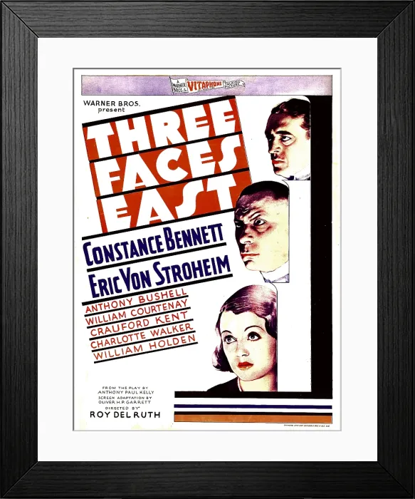 Framed Print : THREE FACES EAST, from top: Crauford Kent, Erich von Stroheim, Constance Bennett on window card, 1930