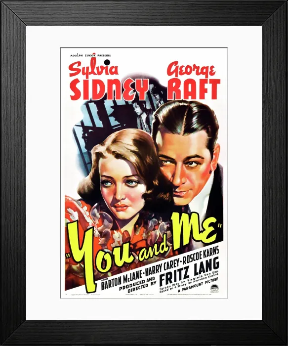 Framed Print : YOU AND ME, from left: Sylvia Sidney, George Raft on window card, 1938 Framed Print : YOU AND ME, from left: Sylvia Sidney, George Raft on window card, 1938