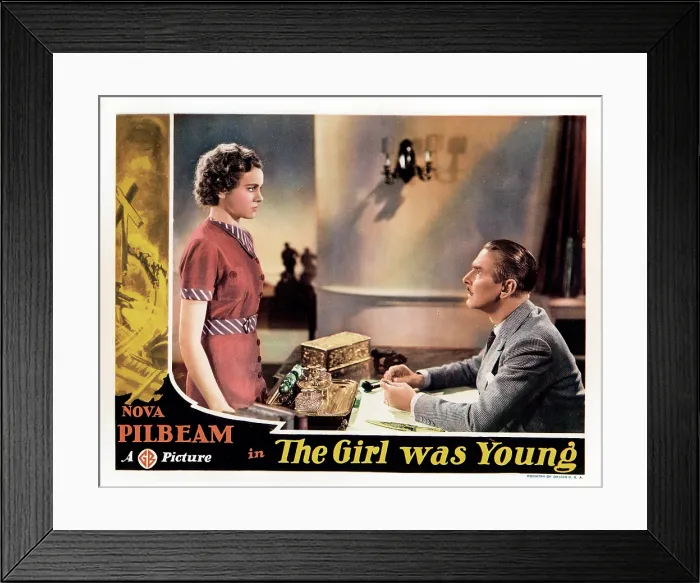 Framed Print : YOUNG AND INNOCENT, (aka THE GIRL WAS YOUNG), lobbycard, from left: Nova Pilbeam, Percy Marmont, 1937 Framed Print : YOUNG AND INNOCENT, (aka THE GIRL WAS YOUNG), lobbycard, from left: Nova Pilbeam, Percy Marmont, 1937