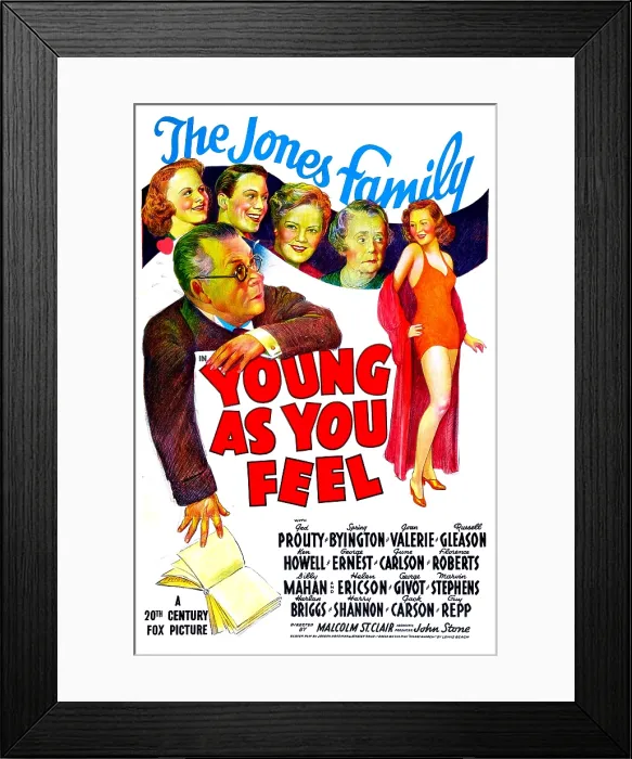 Framed Print : YOUNG AS YOU FEEL, US poster, Jed Prouty (eyeglasses), June Carlson (far left, far right), 1940. TM and copyright 20th Century Fox Film Corp Framed Print : YOUNG AS YOU FEEL, US poster, Jed Prouty (eyeglasses), June Carlson (far left, far right), 1940. TM and copyright 20th Century Fox Film Corp