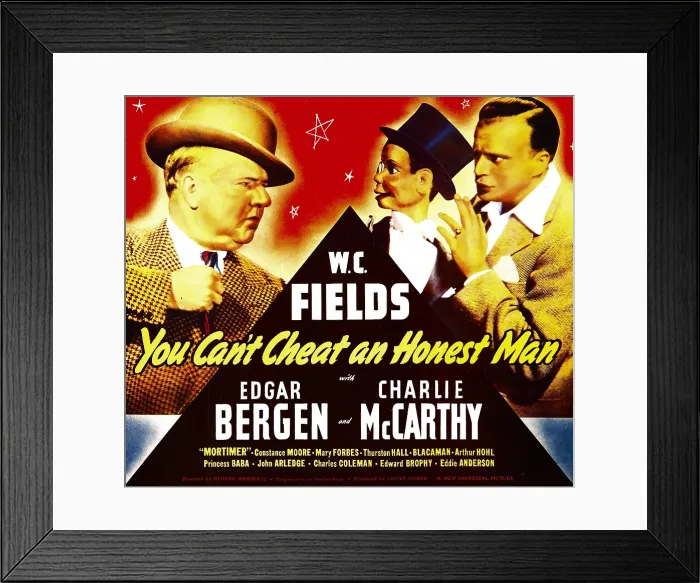 Framed Print : YOU CAN'T CHEAT AN HONEST MAN, from left: W.C. Fields, Charlie McCarthy, Edgar Bergen on jumbo window card, 1939