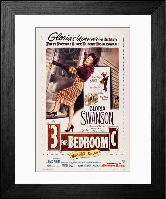Framed Print : THREE FOR BEDROOM C, (aka 3 FOR BEDROOM C), US poster art, Gloria Swanson, 1952