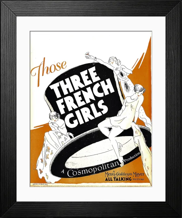Framed Print : THREE FRENCH GIRLS, window card, 1930 Framed Print : THREE FRENCH GIRLS, window card, 1930
