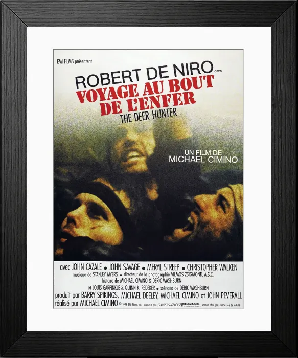 Framed Print : THE DEER HUNTER, (aka VOYAGE AU BOUT DE L'ENFER), French poster, Robert De Niro (bottom right), 1978, Universal / courtesy Everett Collection
