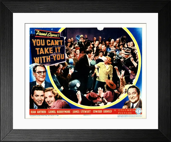 Framed Print : YOU CAN'T TAKE IT WITH YOU, outside, from top, Lionel Barrymore, James Stewart, Jean Arthur, Edward Arnold, inset, James Stewart, Jean Arthur, 1938