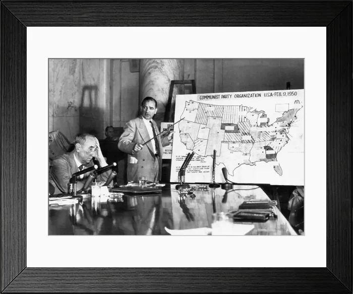 Framed Print : Senator Joseph McCarthy testifies before the Senate at the Army-McCarthy hearings. Army Counsel Joseph N. Welch sits next to him, 1954. Courtesy: CSU Archives / Everett Collection