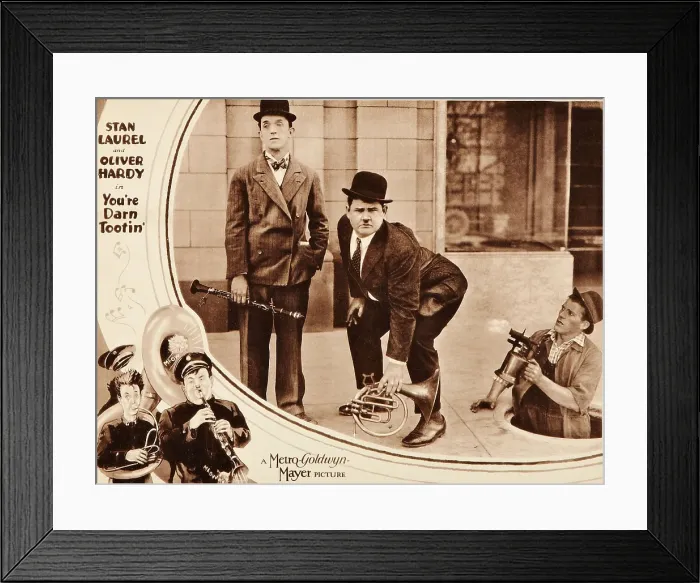 Framed Print : YOU'RE DARN TOOTIN, inset, from left: Stan Laurel, Oliver Hardy, Chet Brandenberg, bottom l-r: Stan Laurel, Oliver Hardy on lobbycard, 1928 Framed Print : YOU'RE DARN TOOTIN, inset, from left: Stan Laurel, Oliver Hardy, Chet Brandenberg, bottom l-r: Stan Laurel, Oliver Hardy on lobbycard, 1928