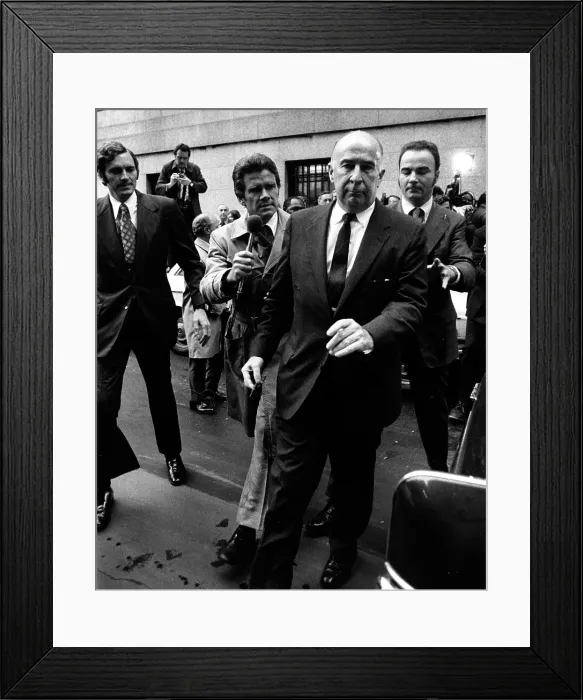 Framed Print : Former Attorney General John Mitchell leaving Federal Court where he pleaded not guilty to charges of perjury Framed Print : Former Attorney General John Mitchell leaving Federal Court where he pleaded not guilty to charges of perjury