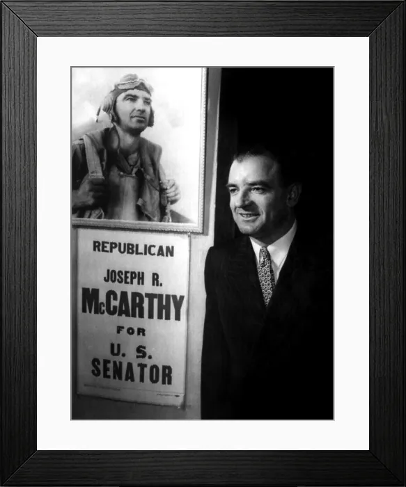 Framed Print : Joseph McCarthy after he defeated incumbent Senator Robert LaFollette Jr. in the Wisconsin Republican primary election, 1946. Courtesy: CSU Archives / Everett Collection