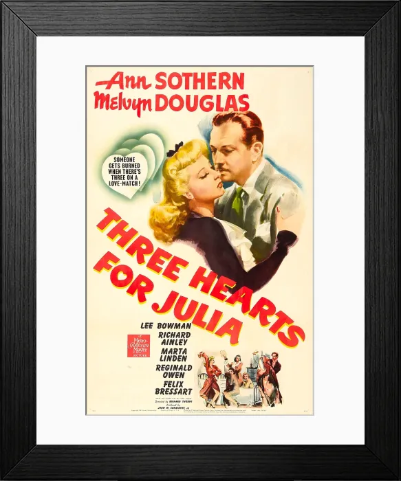 Framed Print : THREE HEARTS FOR JULIA, US poster, Ann Sothern, Melvyn Douglas, 1943