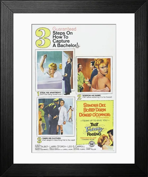 Framed Print : THAT FUNNY FEELING, US poster art, top left: Sandra Dee, Bobby Darin; top right: Donald O'Connor, Bobby Darin, Sandra Dee, 1965