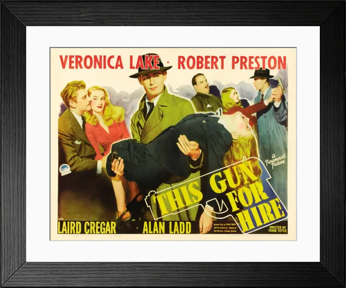 Framed Print : THIS GUN FOR HIRE, from left: Robert Preston, Veronica Lake, Alan Ladd, Laird Cregar, Veronica Lake, Alan Ladd, 1942 Framed Print : THIS GUN FOR HIRE, from left: Robert Preston, Veronica Lake, Alan Ladd, Laird Cregar, Veronica Lake, Alan Ladd, 1942