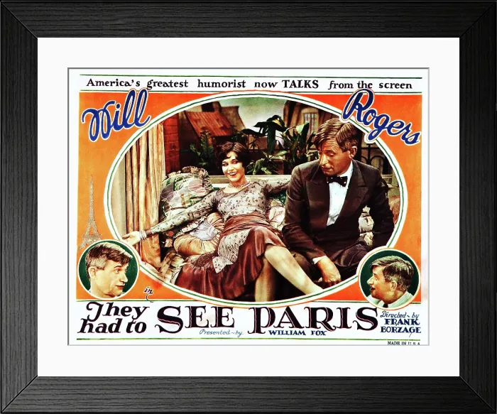 Framed Print : THEY HAD TO SEE PARIS, US lobbycard, from left: Fifi D'Orsay, Will Rogers, 1929, TM and copyright 20th Century Fox Film Corp Framed Print : THEY HAD TO SEE PARIS, US lobbycard, from left: Fifi D'Orsay, Will Rogers, 1929, TM and copyright 20th Century Fox Film Corp