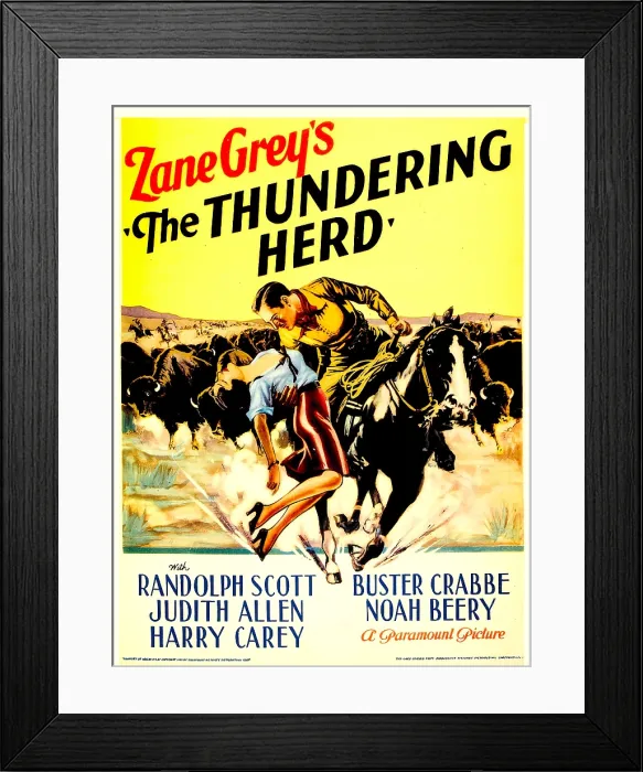 Framed Print : THE THUNDERING HERD, from left: Judith Allen, Randolph Scott on midget window card, 1933 Framed Print : THE THUNDERING HERD, from left: Judith Allen, Randolph Scott on midget window card, 1933