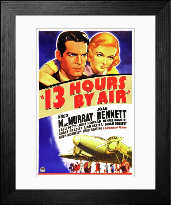 Framed Print : THIRTEEN HOURS BY AIR, (aka 13 HOURS BY AIR), US poster art, from left: Fred MacMurray, Joan Bennett, 1936