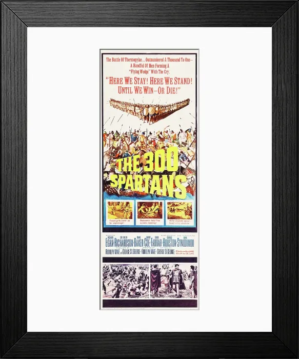 Framed Print : THE 300 SPARTANS, (aka LION OF SPARTA), center l-r: Richard Egan, Ralph Richardson, bottom center right: Richard Egan on insert poster art, 1962