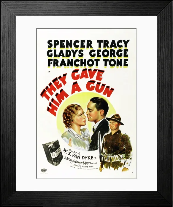 Framed Print : THEY GAVE HIM A GUN, US poster, from left: Gladys George, Franchot Tone, Spencer Tracy, 1937