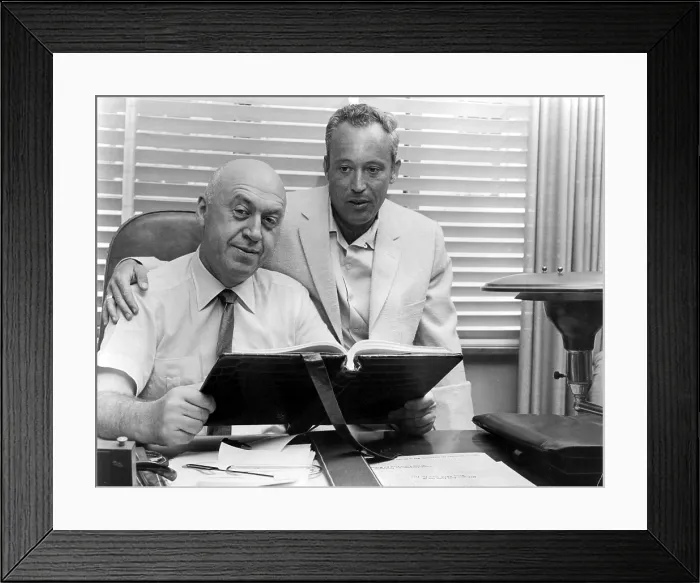Framed Print : Otto Preminger, director & Leon Uris, writer, review script to EXODUS, 1958. Courtesy: CSU Archives / Everett Collection Framed Print : Otto Preminger, director & Leon Uris, writer, review script to EXODUS, 1958. Courtesy: CSU Archives / Everett Collection