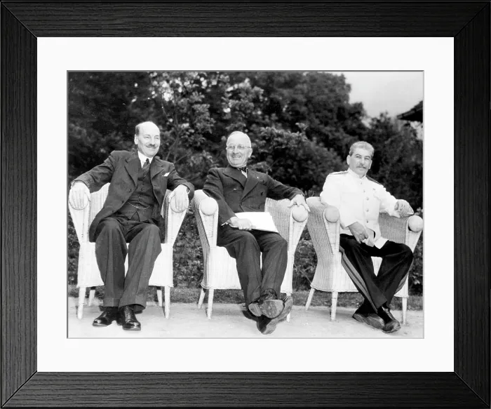 Framed Print : The Potsdam Conference: British Prime Minister Clement Attlee, U.S. President Harry S. Truman, Soviet General Secretary Joseph Stalin, Potsdam, Germany, August 1, 1945