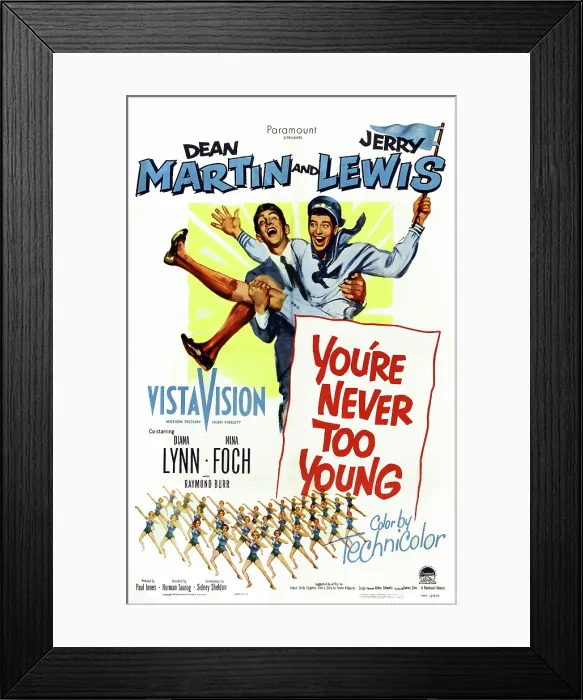 Framed Print : YOU'RE NEVER TOO YOUNG, US poster art, from left: Dean Martin, Jerry Lewis, 1955