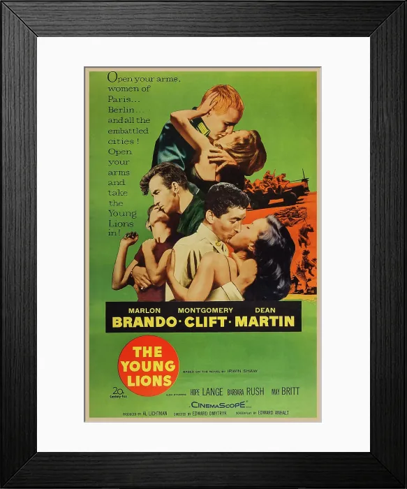 Framed Print : THE YOUNG LIONS, US poster art, men from top: Marlon Brando, Montgomery Clift, Dean Martin, 1958. TM & Copyright 20th Century-Fox Film Corp