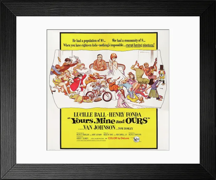 Framed Print : YOURS, MINE AND OURS, US poster art, top center: Henry Fonda, Lucille Ball, 1968 Framed Print : YOURS, MINE AND OURS, US poster art, top center: Henry Fonda, Lucille Ball, 1968