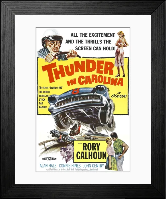 Framed Print : THUNDER IN CAROLINA, top left: Rory Calhoun; top right: Connie Hines; on bottom, from left to right: John Gentry (aka Race Gentry'), Alan Hale, Jr. Connie Hines