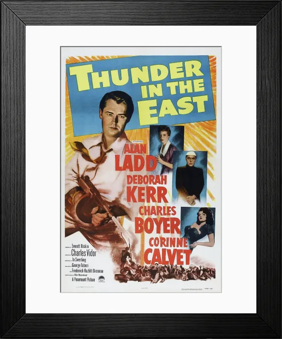 Framed Print : THUNDER IN THE EAST, US poster art, from top left: Alan Ladd, Deborah Kerr, Charles Boyer, Corinne Calvet, 1952