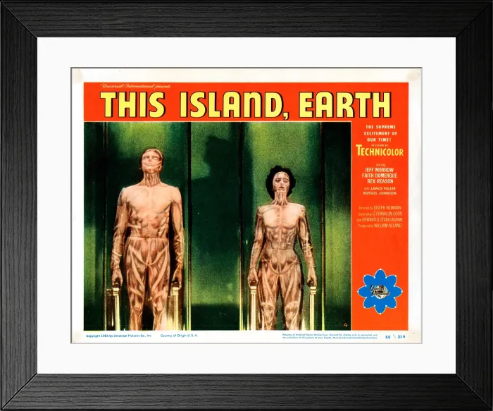 Framed Print : THIS ISLAND EARTH, US lobbycard, from left: Rex Reason, Faith Domergue, 1955