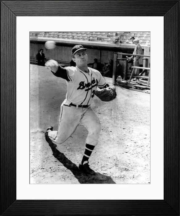 Framed Print : Lou Burdette at County Stadium in Milwaukee preparing for the opening game of the 1958 World Series against the New York Yankees.. Courtesy: CSU Archives  /  Everett Collection