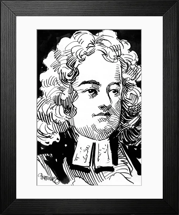 Framed Print : A pen and ink drawing of author Jonathan Swift (1667-1745). Courtesy: CSU Archives / Everett Collection