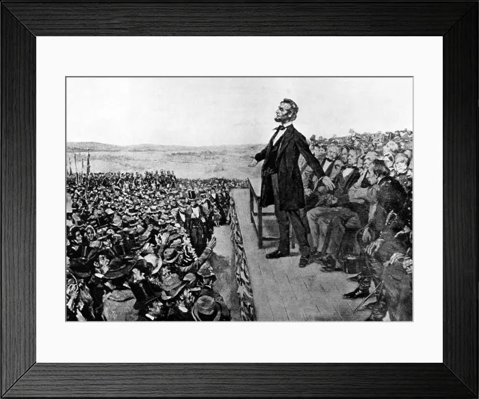 Framed Print : Abraham Lincoln (1809-1865), U.S. President (1861-1865), A.T. Keller sketch of Lincoln's Gettysburg Address in Gettysburg Pennsylvania on November 19, 1863