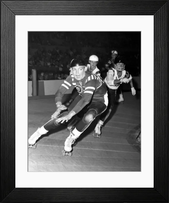 Framed Print : Joan Weston (foreground), Athlete and member of the San Francisco Bay Bombers roller derby team, c. 1964.. Courtesy: CSU Archives / Everett Collection Framed Print : Joan Weston (foreground), Athlete and member of the San Francisco Bay Bombers roller derby team, c. 1964.. Courtesy: CSU Archives / Everett Collection