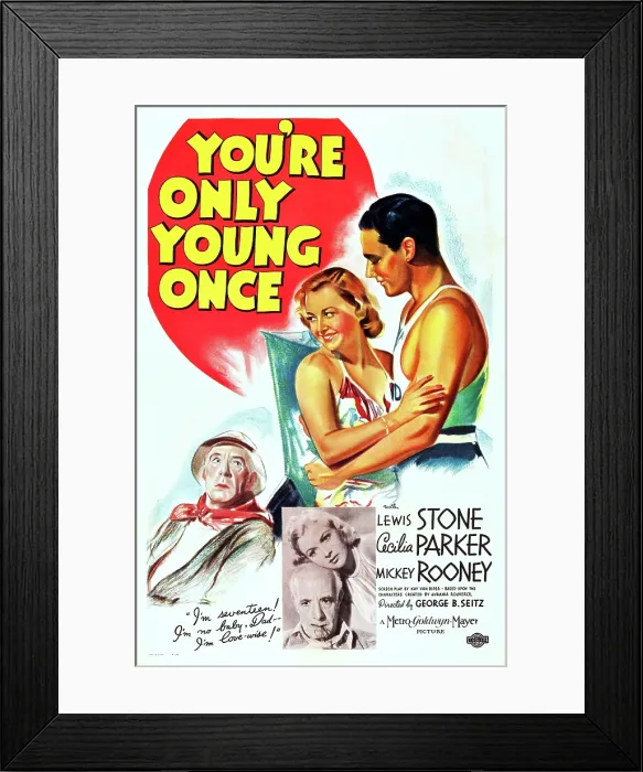 Framed Print : YOU'RE ONLY YOUNG ONCE, US poster art, top from left: Cecilia Parker, Ted Pearson; bottom left: Lewis Stone; bottom inset, from top: Cecilia Parker, Lewis Stone, 1937