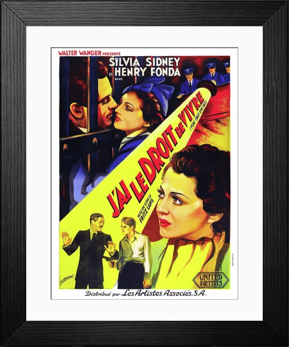 Framed Print : YOU ONLY LIVE ONCE, (aka J'AI LE DROIT DE VIVRE), French poster, top from left: Henry Fonda, Sylvia Sidney, bottom from left: Jerome Cowam, Henry Fonda, Sylvia Sidney, 1937