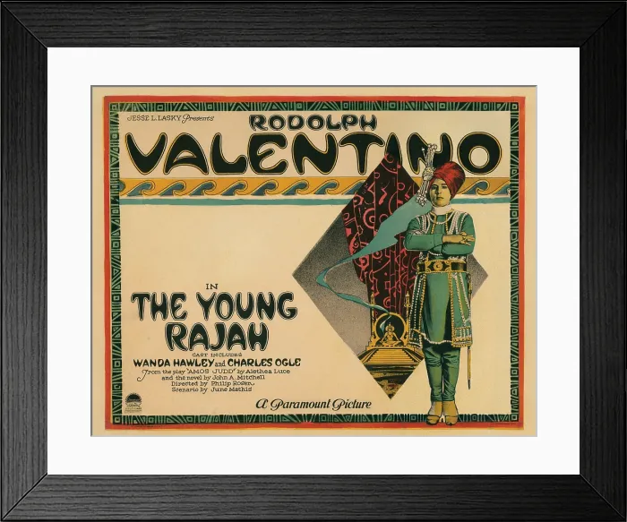 Framed Print : THE YOUNG RAJAH, title card, Rudolph Valentino, 1922
