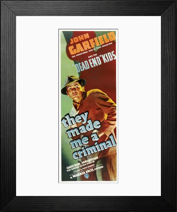 Framed Print : THEY MADE ME A CRIMINAL, John Garfield on insert poster, 1939
