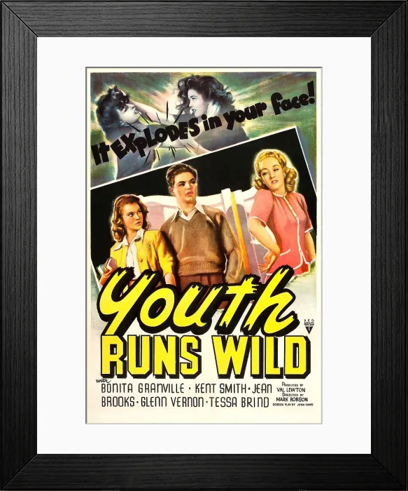 Framed Print : YOUTH RUNS WILD, US poster, center from left: Jean Brooks, Dickie Moore, Bonita Granville, 1944