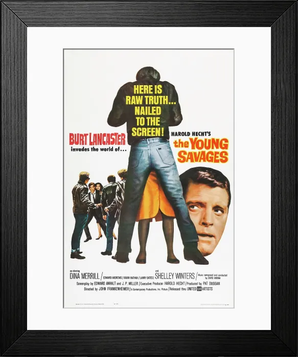 Framed Print : THE YOUNG SAVAGES, right: Burt Lancaster on poster art, 1961 Framed Print : THE YOUNG SAVAGES, right: Burt Lancaster on poster art, 1961