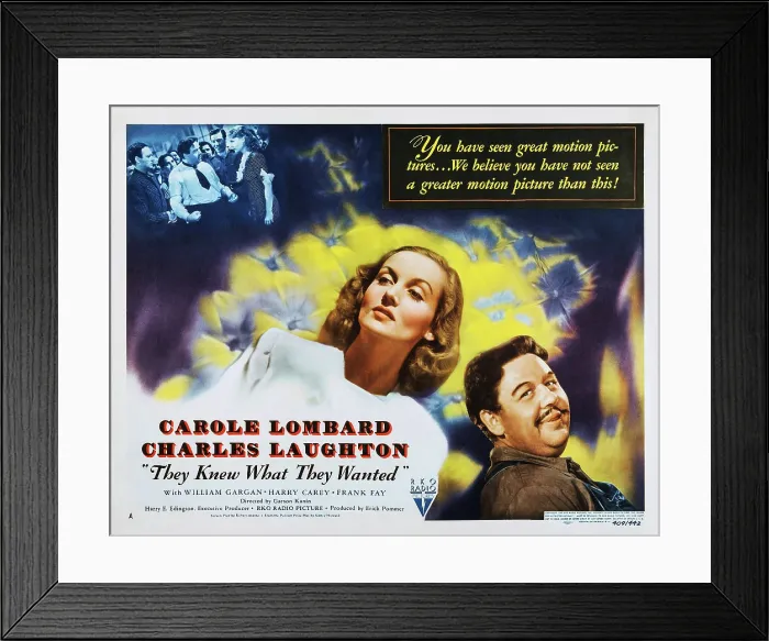 Framed Print : THEY KNEW WHAT THEY WANTED, US lobbycard, from left: Carole Lombard, Charles Laughton, 1940