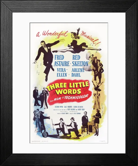 Framed Print : THREE LITTLE WORDS, US poster art: top, from left: Fred Astaire, Vera-Ellen; bottom second left: Red Skelton; bottom right: Arlene Dahl, 1950 Framed Print : THREE LITTLE WORDS, US poster art: top, from left: Fred Astaire, Vera-Ellen; bottom second left: Red Skelton; bottom right: Arlene Dahl, 1950