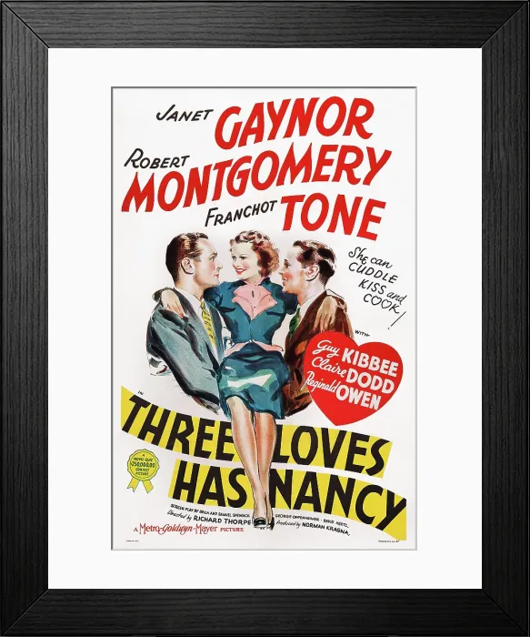 Framed Print : THREE LOVES HAS NANCY, US poster art, from left: Robert Montgomery, Janet Gaynor, Franchot Tone 1935