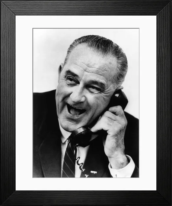 Framed Print : President Lyndon Johnson on the phone with astronauts James McDivitt and Edward White, 1965. Courtesy: CSU Archives  /  Everett Collection