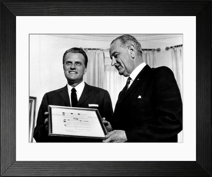 Framed Print : President Lyndon Johnson presents the annual Big Brother of the Year award to evangelist Billy Graham. May 10, 1966. Courtesy: CSU Archives / Everett Collection Framed Print : President Lyndon Johnson presents the annual Big Brother of the Year award to evangelist Billy Graham. May 10, 1966. Courtesy: CSU Archives / Everett Collection