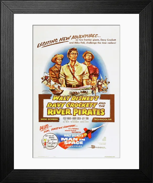 Framed Print : DAVY CROCKETT AND THE RIVER PIRATES, US poster art, from left: Buddy Ebsen, Fess Parker, Jeff York, 1956 Framed Print : DAVY CROCKETT AND THE RIVER PIRATES, US poster art, from left: Buddy Ebsen, Fess Parker, Jeff York, 1956