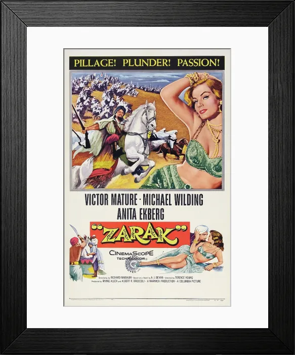 Framed Print : ZARAK, US poster, top from left: Victor Mature, Anita Ekberg, 1956
