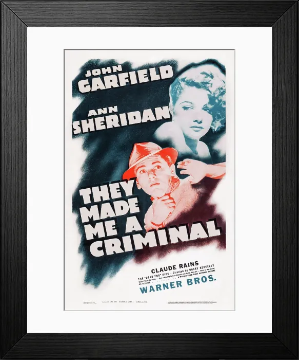 Framed Print : THEY MADE ME A CRIMINAL, from top: Ann Sheridan, John Garfield on poster art, 1939