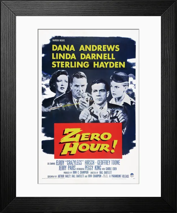 Framed Print : ZERO HOUR!, US poster art, from left: Linda Darnell, Sterling Hayden, Dana Andrews, Peggy King, 1957